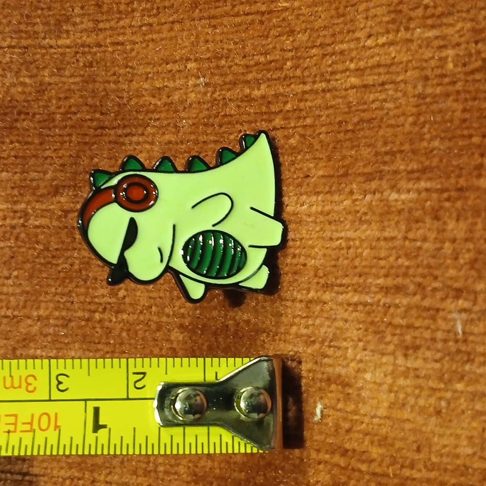 NEW Cartoon Dinosaur with Headphones Enamel Pin - Picture 4 of 4